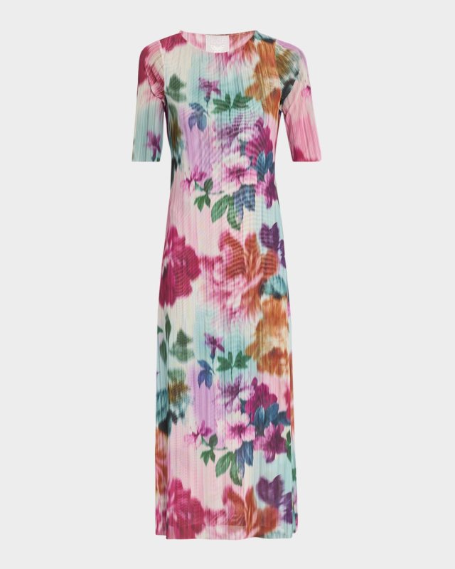 Alliumia Floral-Print Mesh Midi Dress